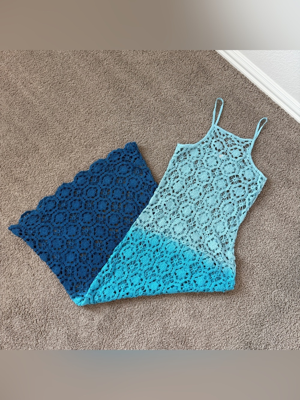 Altar'd State Ombre Blue Crochet Maxi Dress